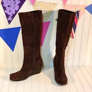 Aerosoles Gather Round Suede Wedge Brown Boots size 11